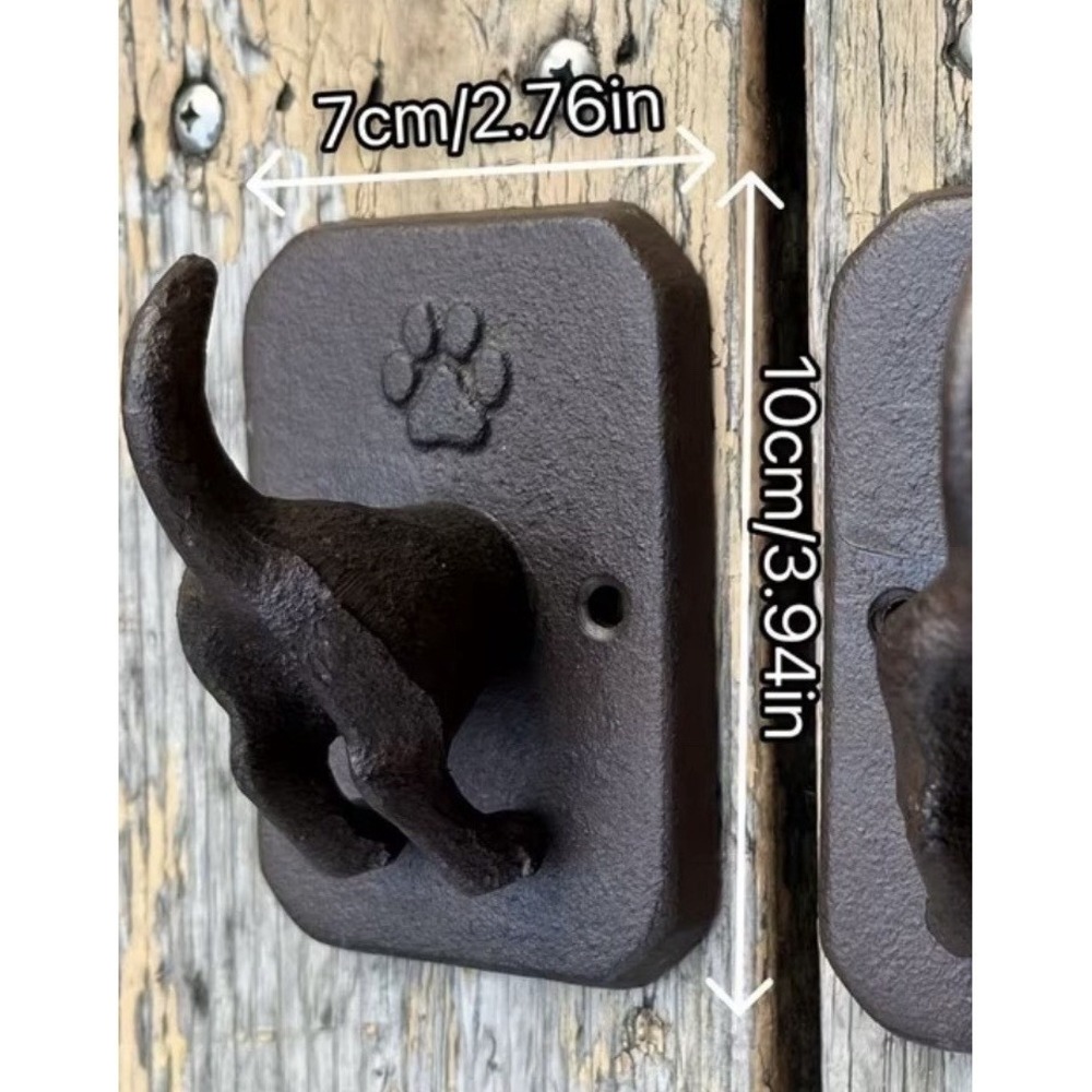 Cast Iron Dog Tail Wall Hook Paw Print Rustic Farmhouse Leash Key Coat Hanger